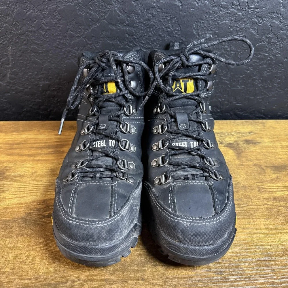 Caterpillar Fairbanks P90936‎ Black Leather Steel Toe Work Boots Mens 8
